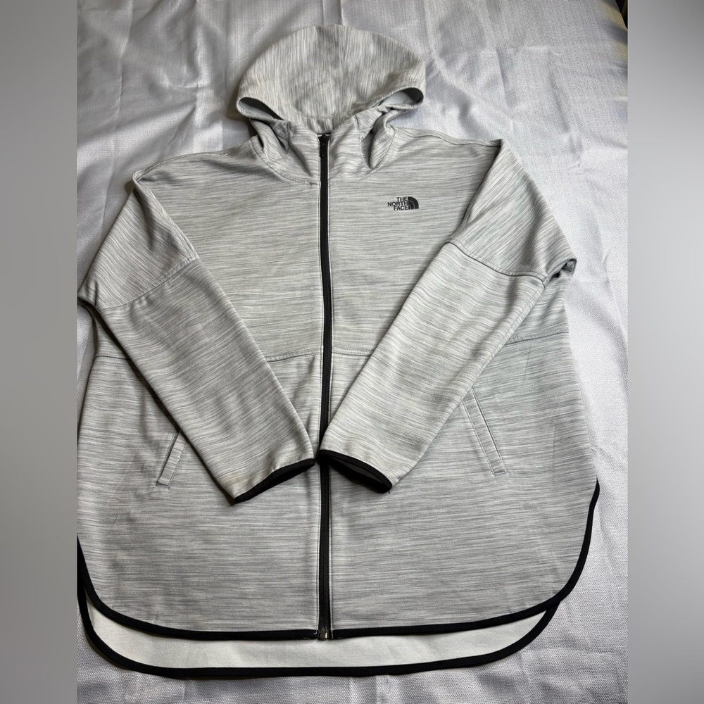 The North Face Light Gray Full-Zip Hoodie with Black Trim